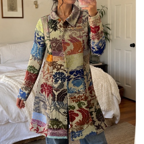 Relais Jackets & Blazers - Relais Tapestry Knit Patchwork Floral Damask Coat Jacket boho artsy S VTG